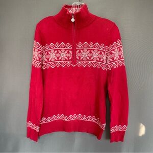 Eddie Bauer red snowflake Kama Nordic fair isle sweater with quarter zip